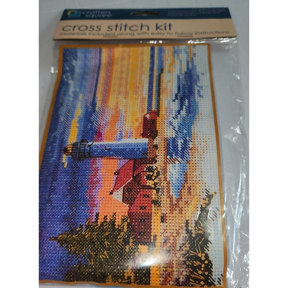 Crafters Square Cross Stitch Kit Lighthouse Design With Threads & Instructions